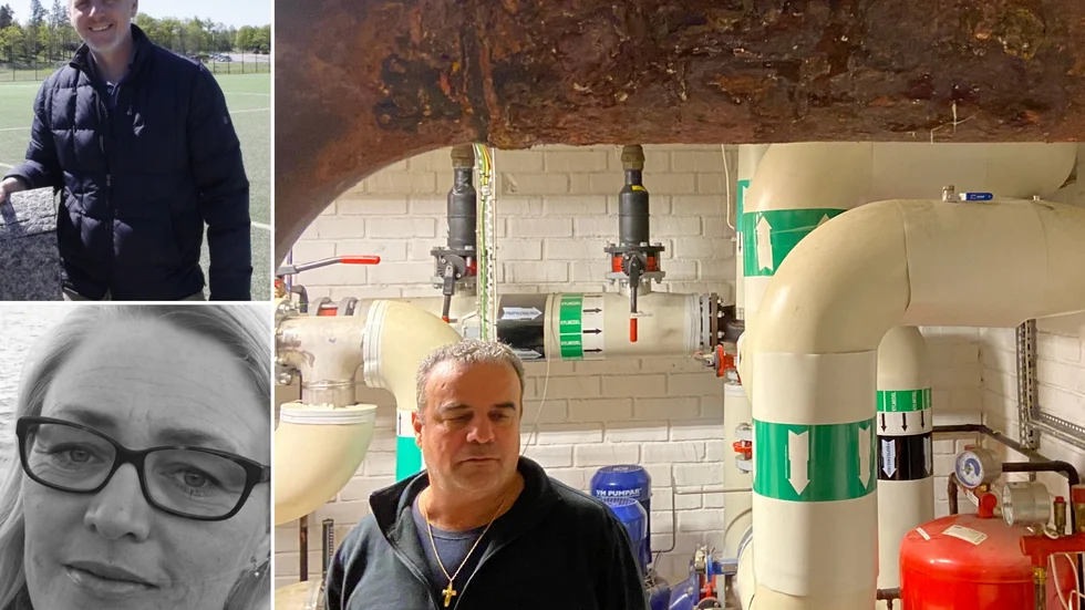 Fritidschefen Anders Lexell, Åker/Strängnäs ordförande Jenny Nilsson och vaktmästaren Bassim Zaya uttalar sig om ishallen på Vasavallen. "Rören är isolerade i vanliga fall, men nu ska de bytas ut", konstaterar Bassim Zaya.