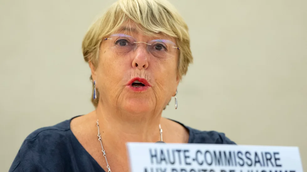FN:s människorättschef Michelle Bachelet håller sitt anförande under FN:s råd för mänskliga rättigheter i Genève.