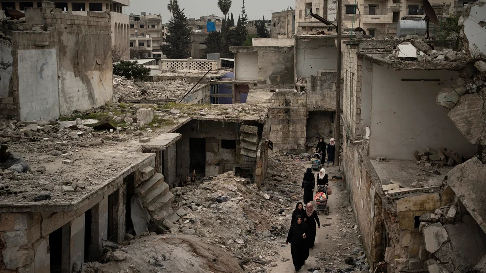 En bild från Idlib i Syrien, en av de svårt drabbade städerna i inbördeskrigets Syrien. Arkivbild.