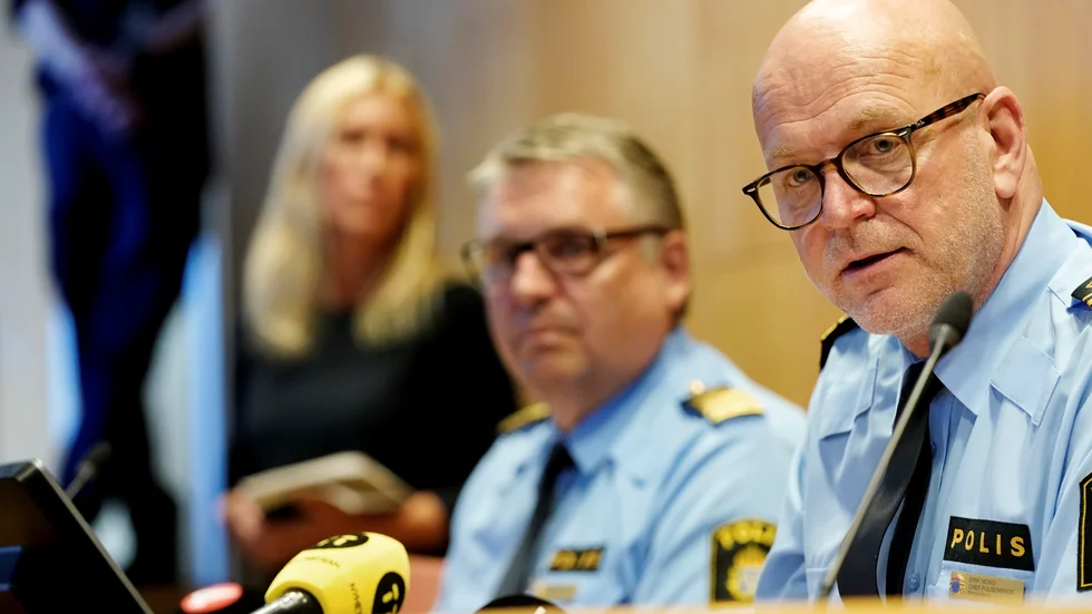 Erik Nord, polisområdeschef i Storgöteborg, vid en presskonferens efter dödsskjutningen i Biskopsgården på Hisingen i Göteborg.