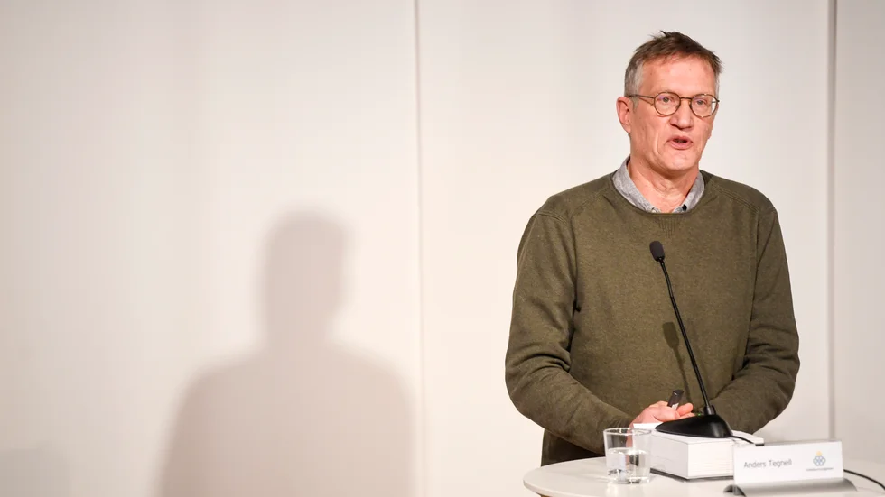 Anders Tegnell, statsepidemiolog, Folkhälsomyndigheten, deltar vid Läkemedelsverkets presskonferens. Arkivbild.