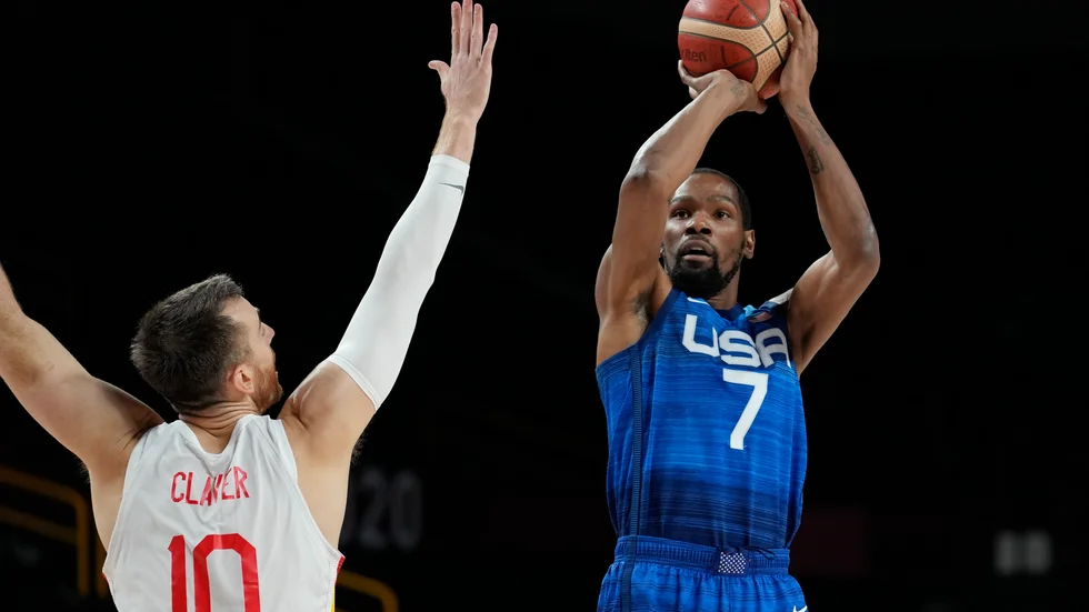 Kevin Durant i samband med kvartsfinalsmötet mot Spanien som USA vann komfortabelt.