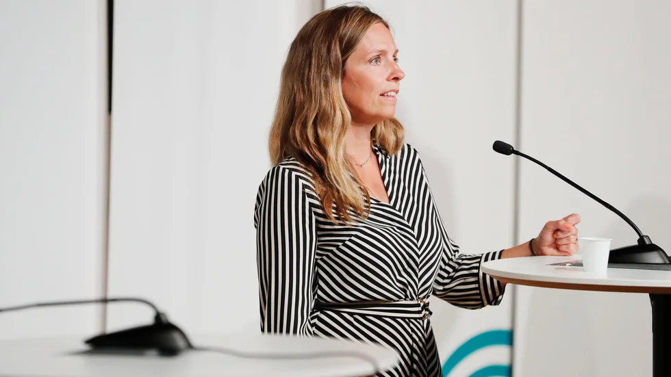 Sara Byfors, enhetschef,Folkhälsomyndigheten under torsdagens myndighetsgemensamma pressträff om coronapandemiläget.
