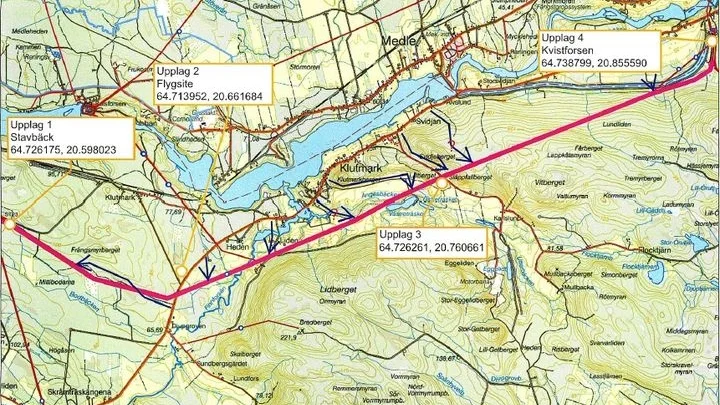 Här är rutten för helikoptern som flyger över Klutmarksområdet under måndagen.