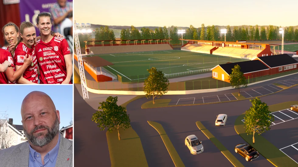 Sara Eriksson, Asla Johannesen och Maja Green i Piteå IF kan jubla idag över beslutet att en ny arena ska byggas för elitfotboll i Piteå. Kommunalrådet Patric Lundström är också nöjd över beslutet.