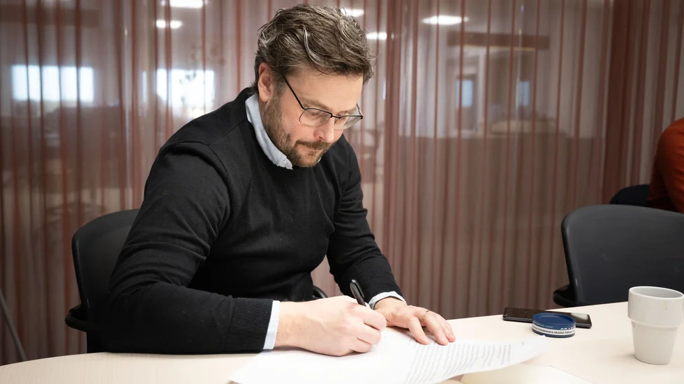 David Sundström, VD för Lindbäcks bygg, lyfter fram Northvolts expansion som värdefull för företaget. (Arkivbild)