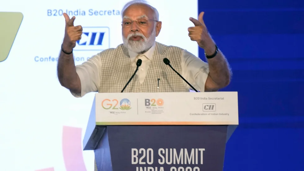 Indiens premiärminister Narendra Modi talar inför G20-mötet, som äger rum i september i New Delhi.