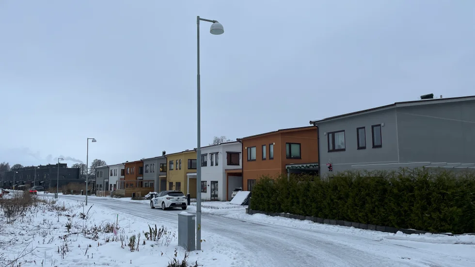 Bostadsområdet på Arnö, där kvinnan på lördagskvällen tror sig ha mött en varg.