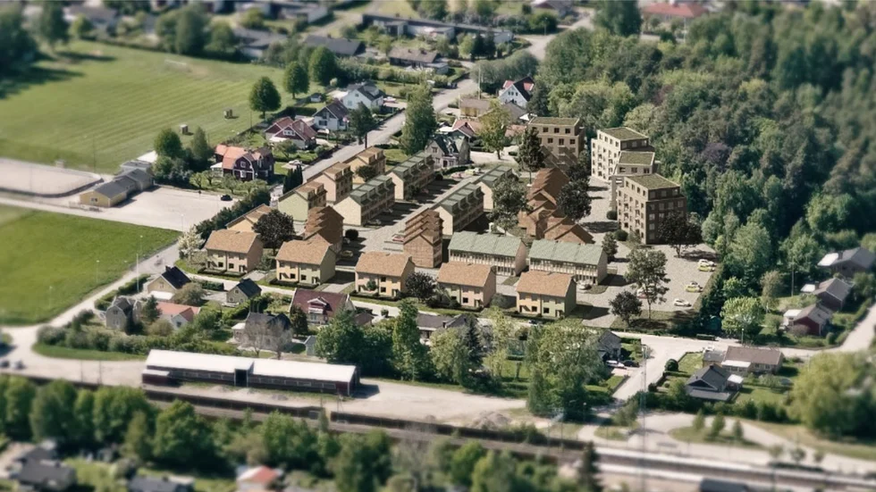 Så här är det tänkt att det nya bostadsområdet i Vikingstad ska se ut, md en blandning av parhus, radhus och flerbostadshus. 