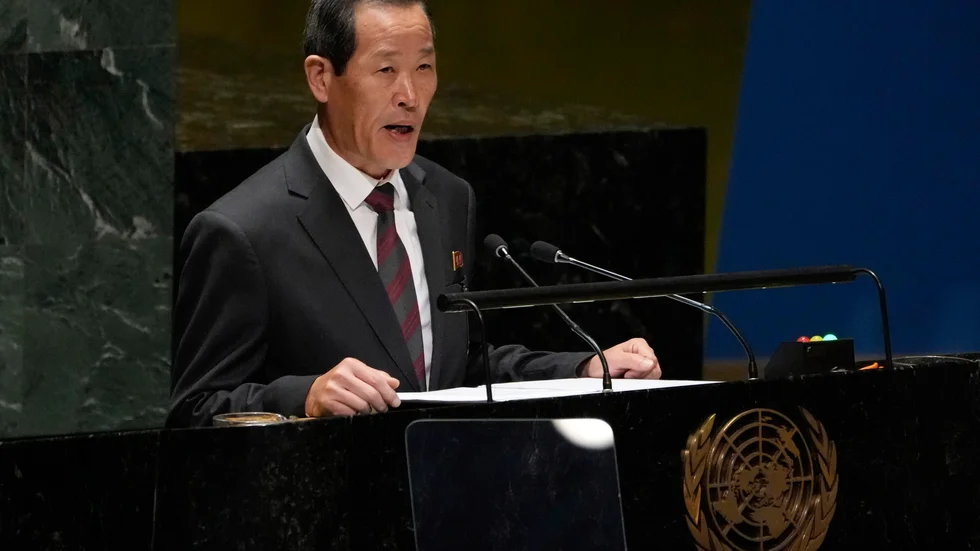 Nordkoreas FN-ambassadör Song Kim i New York på tisdagen.