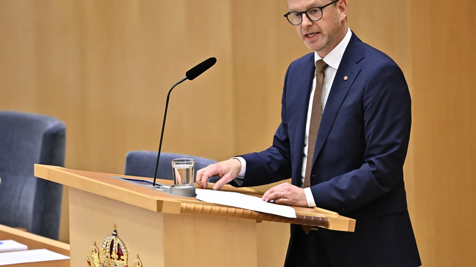 Socialdemokraternas finanspolitiska talesperson Mikael Damberg under budgetdebatten i riksdagen.