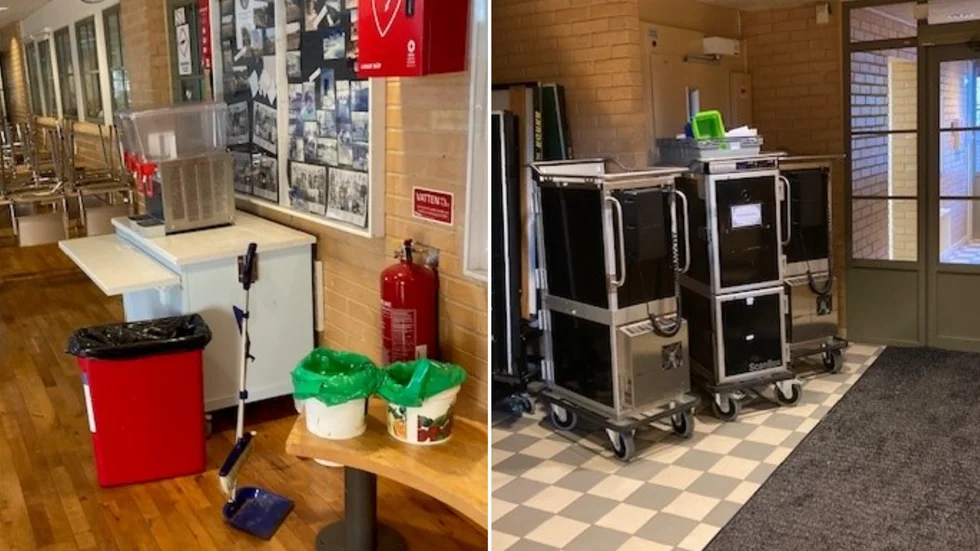 Under flera år hade Hammargärdets skola en provisorisk matsal i sin samlingslokal. Nu riskerar skolan en sanktionsavgift, eftersom den inte registrerat hos miljökontoret att den börjat hantera livsmedel. 
