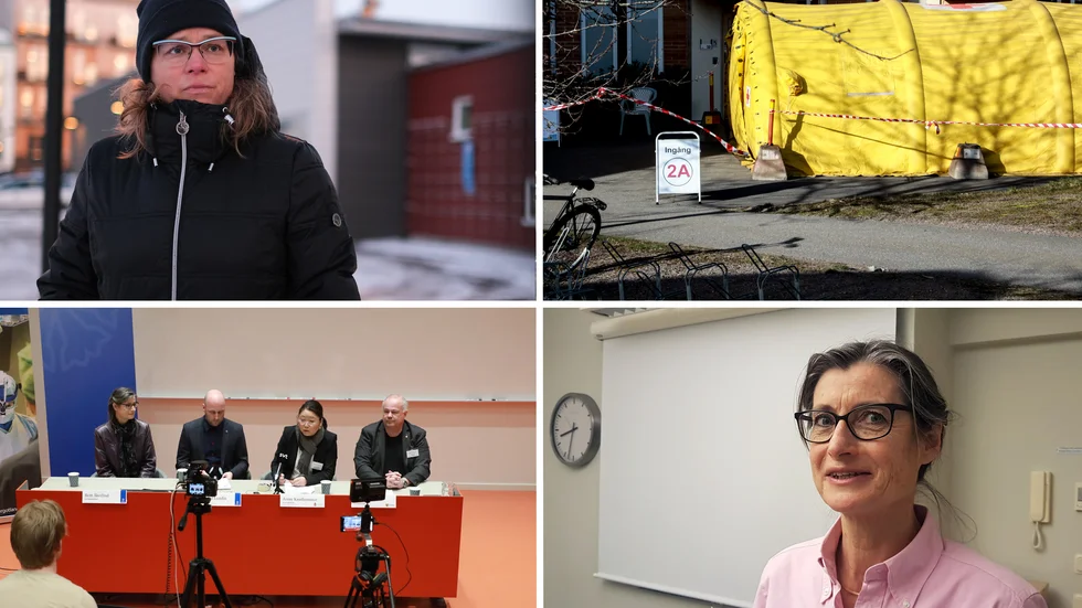 Den 9 mars förra året meddelade Region Östergötland att länet fått det första bekräftade fallet av covid-19. Vårddirektör Jessica Frisk (övre vänstra hörnet) och smittskyddsläkare Britt Åkerlind (nedre högra hörnet) medverkade i presskonferensen.
