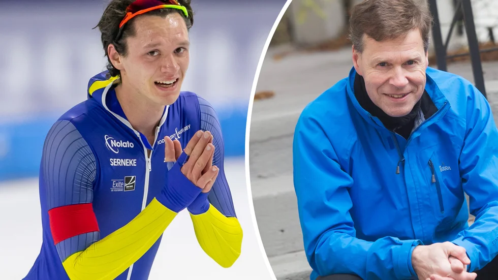 Skridskolegendaren Tomas Gustafson (till höger) från Eskilstuna öppnar för ett samarbete med Sveriges nye skridskostjärna Nils van der Poel framöver.