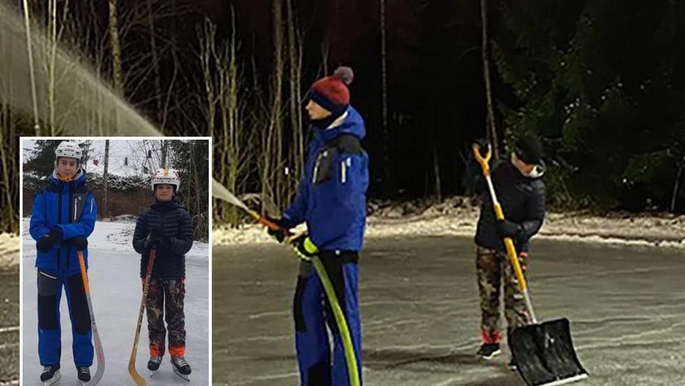 Is-polarna Ludwig Karlsson och Olle Persson blev isspolare för att glädja grannskapets barn och unga. De har fått tack från flera håll för sitt initiativ.