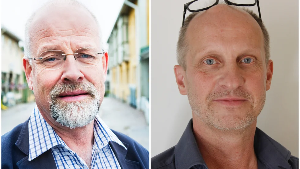 Jacob Spangenberg (C), kommunstyrelsens ordförande i Östhammar, och Lars O Holmgren, Lokalpartiet Boa, som vill ha svar om skolans fasad.