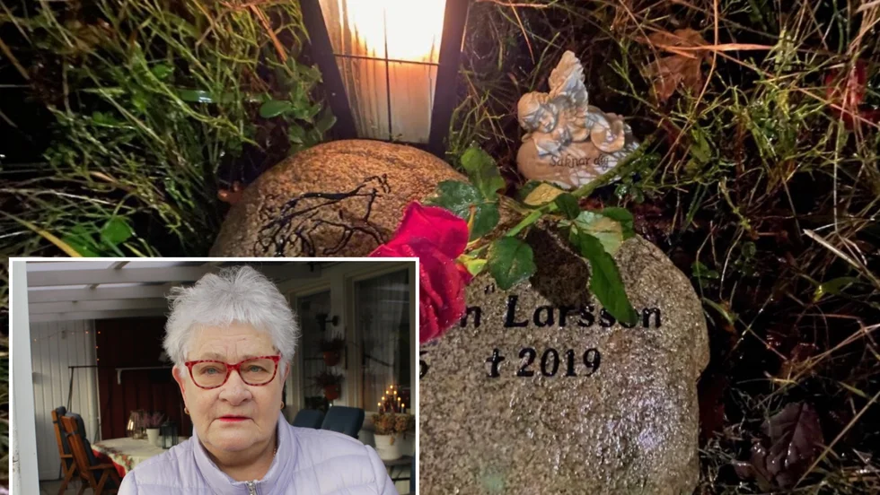 Birgitta Larsson har dekorerat makens grav med hjärtan, men hittills har två av dem stulits.