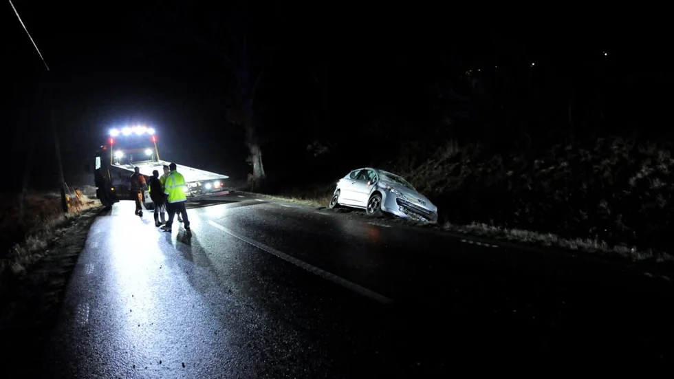 En bilist körde av länsväg 210 och hamnade i en trädgård på lördagskvällen.