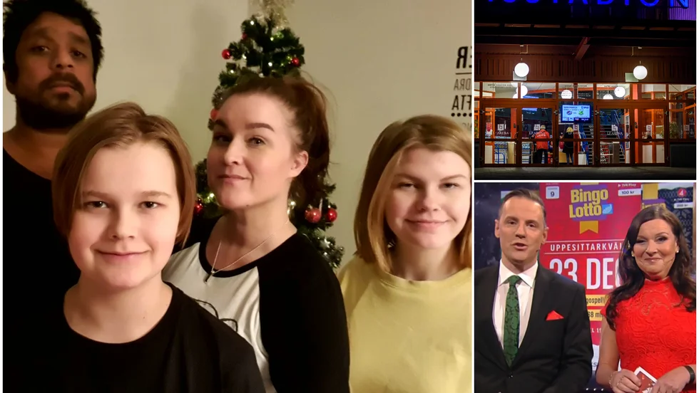 Makarna Hanna och Claes Marklund tillsammans med barnen Anton och Tea Nilsson fick extra god julstämning efter Bingolottos uppesittarkväll. De vann nämligen en ny bil. "Helt sjukt", säger Hanna.