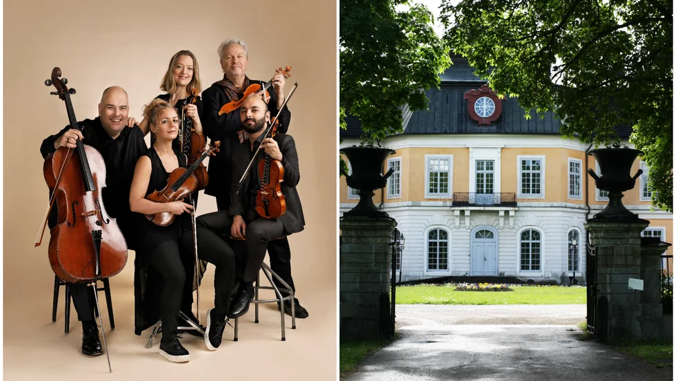Uppsala Kammarsolister: Per Nyström, Klara Hellgren, Ylva-Li Zilliacus, Nils-Erik Sparf och Brusk Zanganeh. På onsdagen uppträdde de på Österbybruks herrgård. 