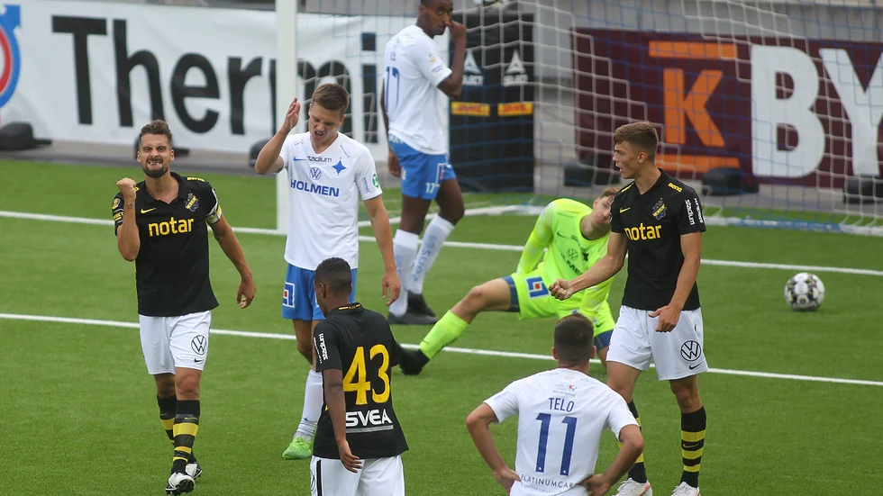 AIK-jubel efter Panajotis Dimitriadis sena segermål.