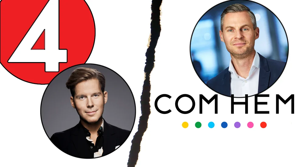 Tv4 Media och Com hem förhandlar om rättigheter att sända Tv4:s kanaler hos Com hem. Om inget avtal blir klart natten till lördagen släcks alla Tv4:s kanaler ned hos Com hem. På bild till vänster Charlie Forsberg och till höger Samuel Scott.