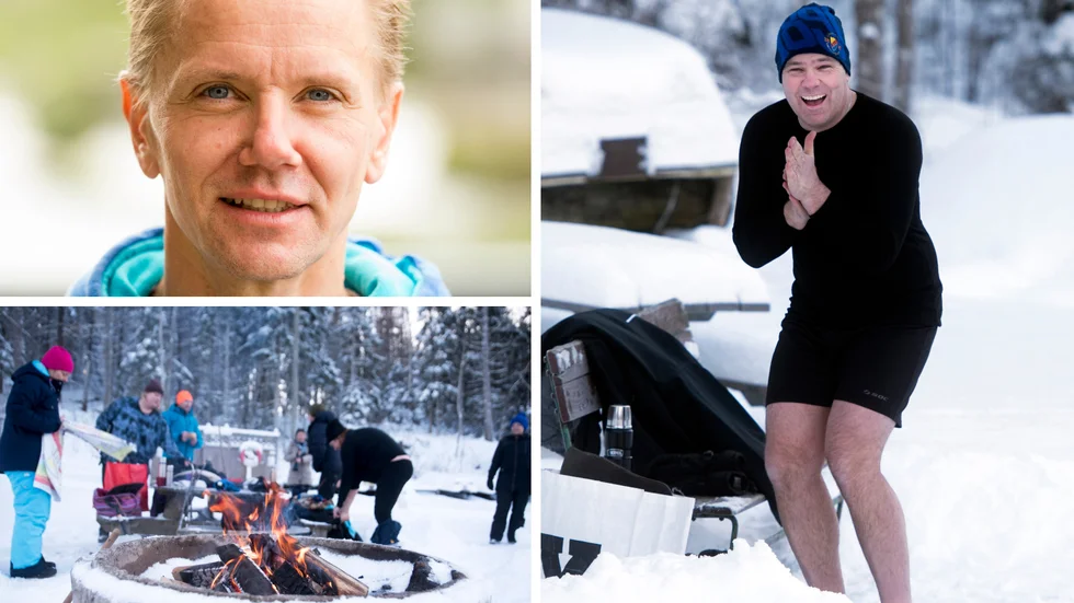 Lokalredaktör Mikael Grip var inte riktigt lika sugen som Johan Brandt att vinterbada. Skönast var nog att stå vid den värmande elden.