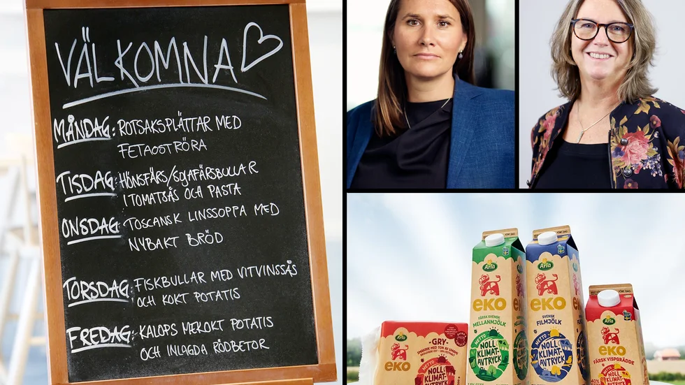 "Jag vet också att just det här avtalet har varit efterlängtat av många Arlabönder som bor i Eskilstuna" , säger Anna Månsson, försäljningsdirektör för foodservice på Arla, i mitten på bilden. Till höger Simone Saul, måltidschef på Eskilstuna kommun.