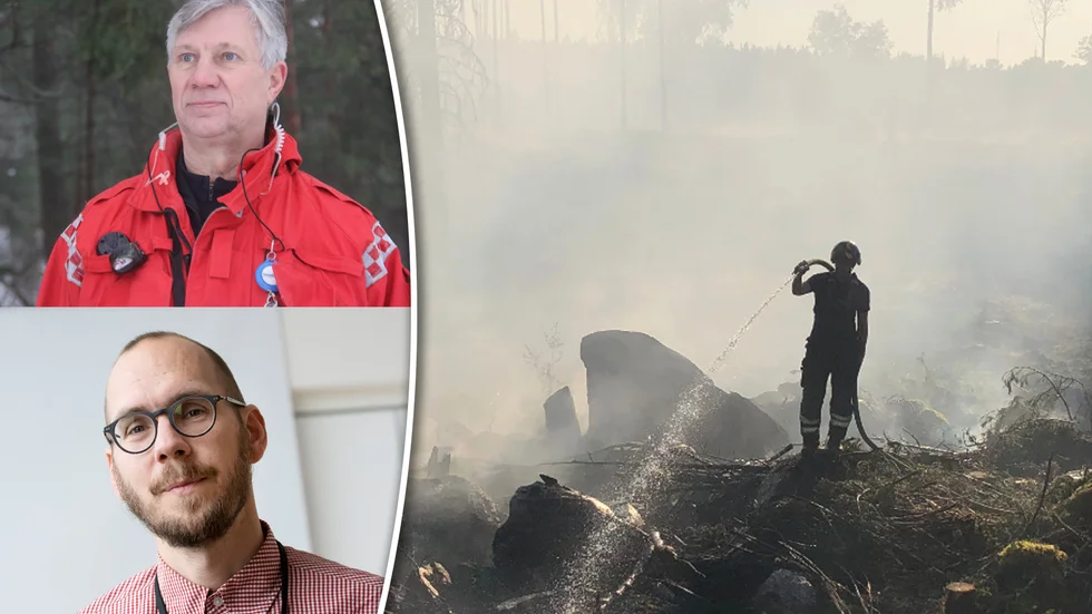 Torbjörn Mattsson, Uppsala brandförsvar, och Gustav Strandberg, klimatforskare på SMHI.