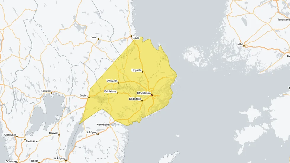 Området som omfattas av vädervarningen.