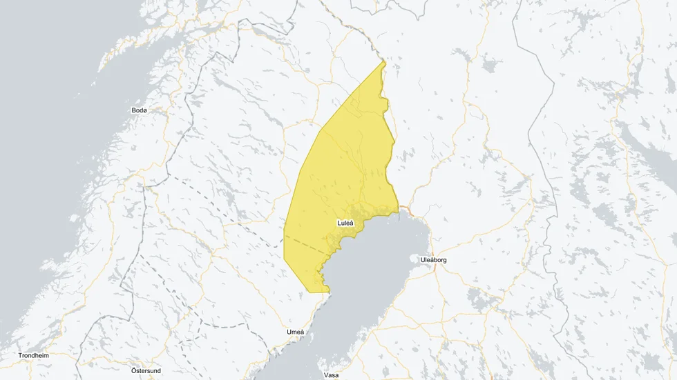 SMHI har utfärdat en gul varning i östra delar av norra Norrland.