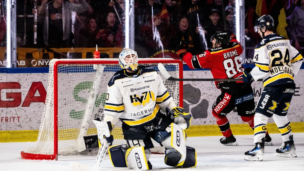 Mathias Bromé jublar efter sitt mål mot HV71 på torsdagen.