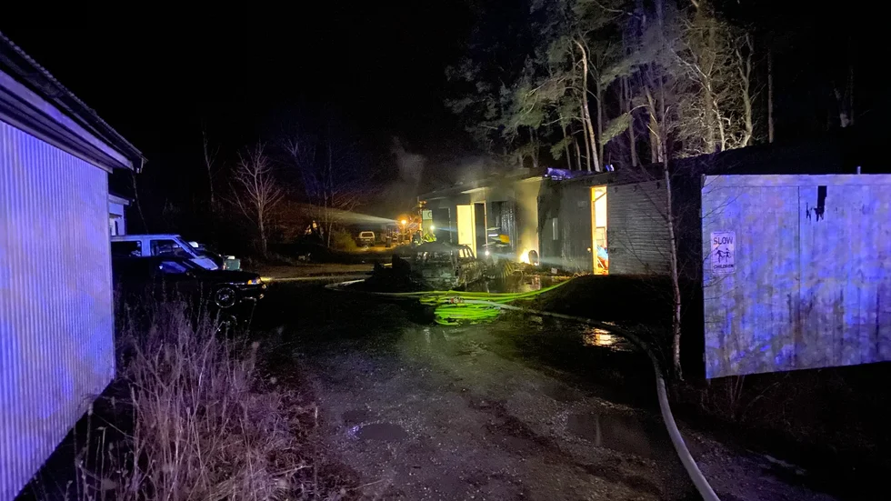 Garaget på Gotland som brandhärjats under lördagskvällen. 