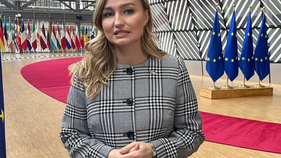 Minister of energy and industry Ebba Busch on her way to Monday's EU meeting in Brussels.
