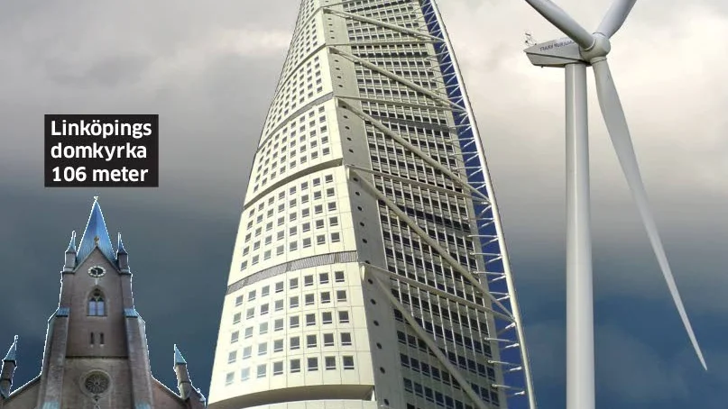 Domkyrkan i Linköping, Turning torso i Malmö och blivande vindkraftverk strax söder om Sunne.