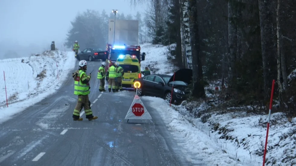 Bilföraren fick sladd i det hala och moddiga väglaget och kanade av vägen utanför Vena.