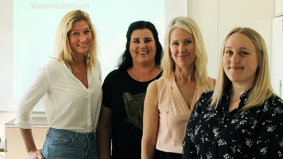 Informationsträff på VuxenCentrum Motala. Fr v. Karin Blohm, Åse Adolphi, Katarina Present, Frida Blomqvist