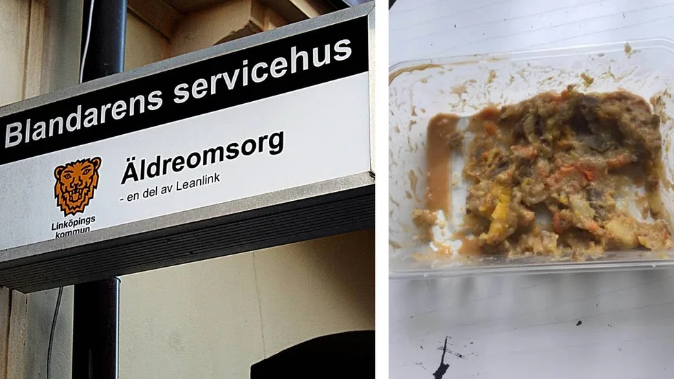 Den här köttgrytan var mest en sörja när den serverades till en äldre på Blandaren. Dessutom fick den ätas i plastlådan den levererades i. Det är Bräcke diakoni som har entreprenaden i servicehuset Blandaren.