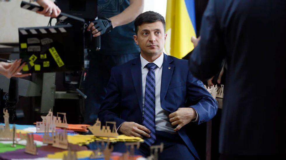 Volodymyr Zelenskyj under inspelningen av "Folkets tjänare" 2019. Arkivbild.
