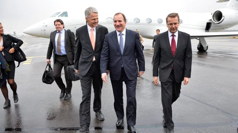 Anders Lidén.
Här till vänster om statsminister Stefan Löfven och i egenskap av ambassadör i Finland.