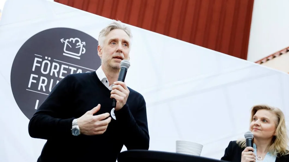 Fokuserar. Kommunchefen Mats Berg presenterar Bodens kommuns tillväxtprogram under företagsfrukosten på Boden Business Park.