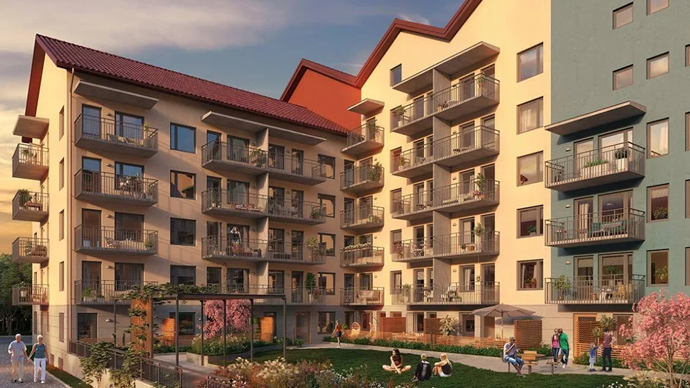 Ett av Riksbyggens projekt, BRF Aftonfalken i Uppsala, som byggs av Skanska.