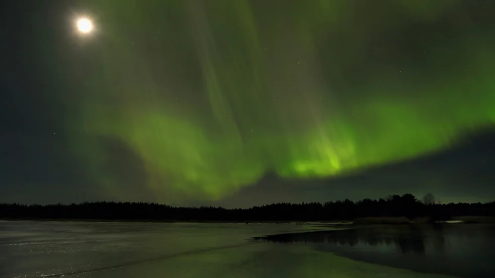 Norrskenet fotat från Gårdskär i norra Uppland. 