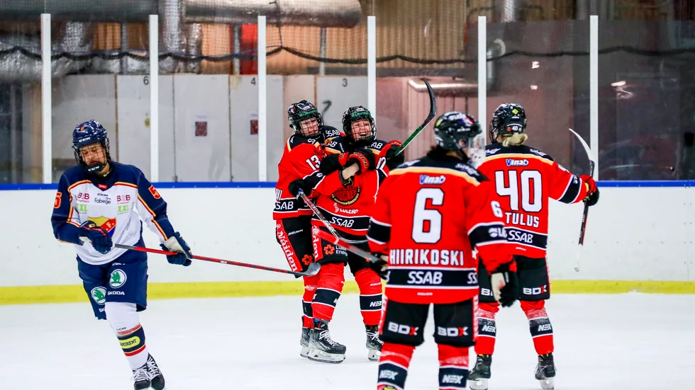 Luleå Hockey/MSSK jublar efter avancemanget till semifinalen efter 2-1 i matcher mot Djurgården.