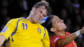 Johan Elmander var pigg mot Portugal.