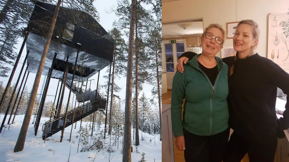 I december 2013 var supermodellen och affärskvinnan kate Moss på besök vid Tree Hotel i Harads. Nu, exakt fem år senare, återvände hon och då passade ägaren Britta Jonsson Lindvall på att säga hej till sin gamla polare.