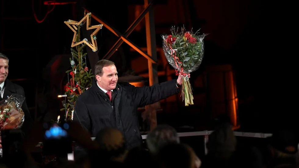 Stefan Löfven (S) under sitt jultal i Avesta i söndags.