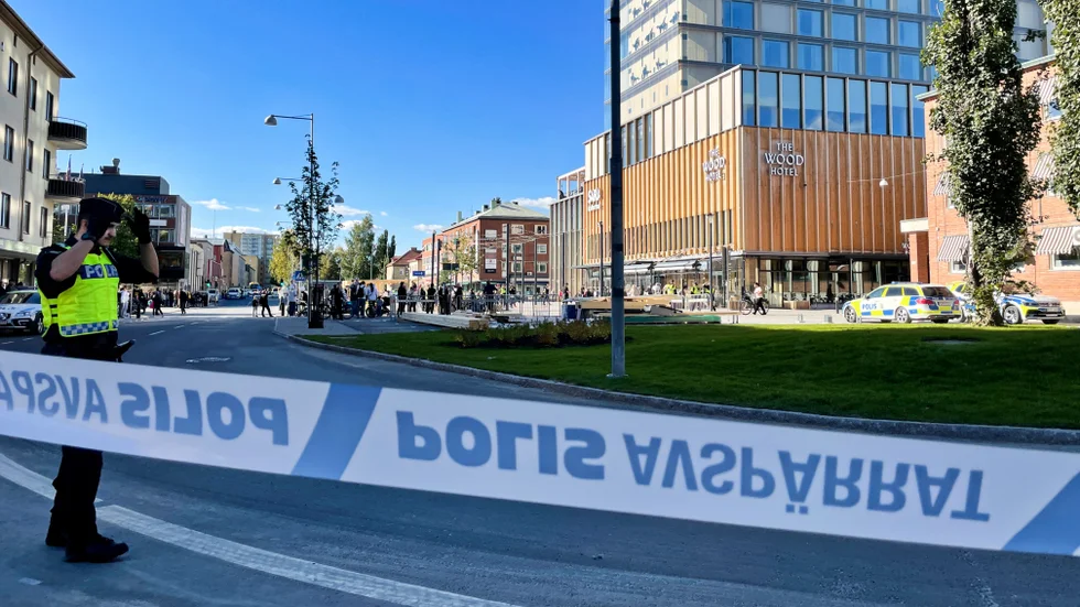 Parts of Kanalgatan were cordoned off during Rasmus Paludan's latest visit to Skellefteå.