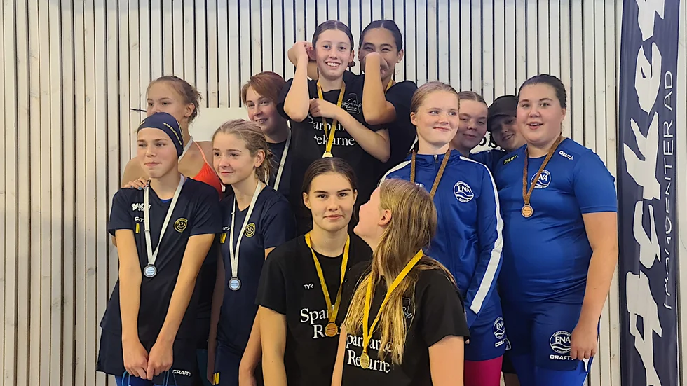 Brons till SK Ena, till höger. Lagkappskvartetten Ella Gjälby, Emilia Bakas, San Randerstedt och Elna Zetterberg.