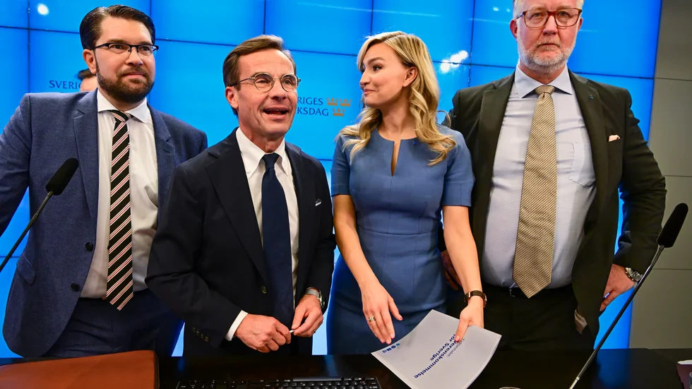 Kvartetten som ska styra Sverige: Jimmie Åkesson, Sverigedemokraterna, Ulf Kristersson, Moderaterna, Ebba Busch, Kristdemokraterna, och Johan Pehrson, Liberalerna.